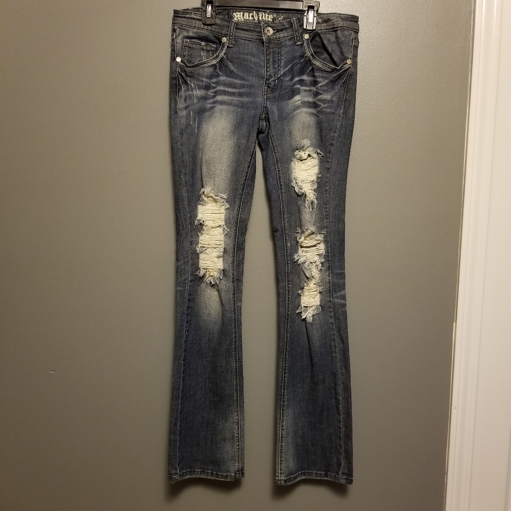 Machine destroyed distressed boot cut jeans size 9
